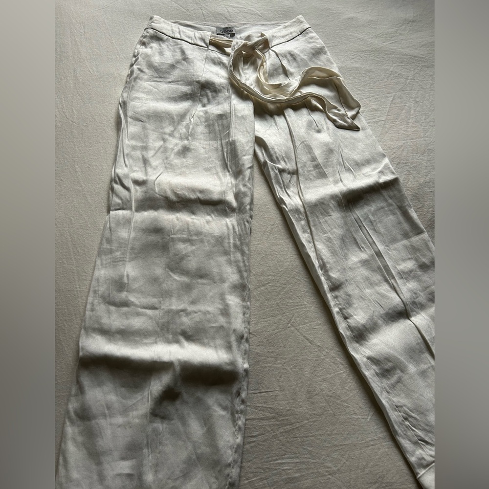 Bebe White Linen Blend Trousers with Fabric Tie Belt - Picture 6 of 15